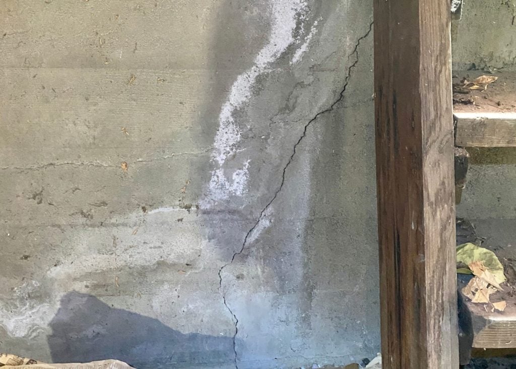 Crack in foundation wall in basement.