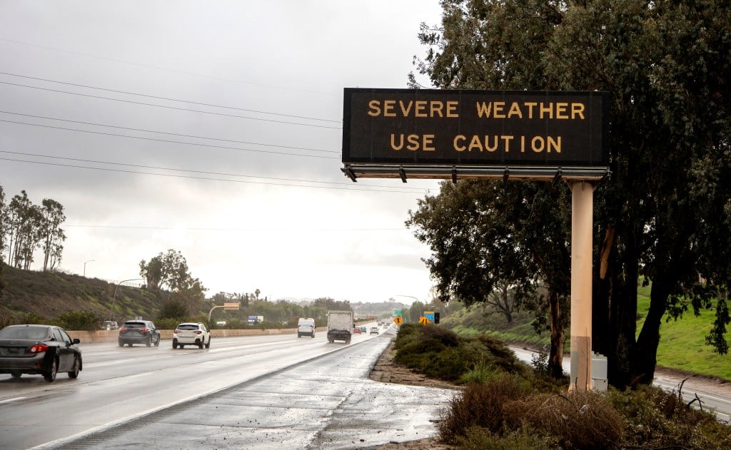Severe weather warning on the streets in California.