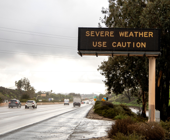 severe weather use caution sign